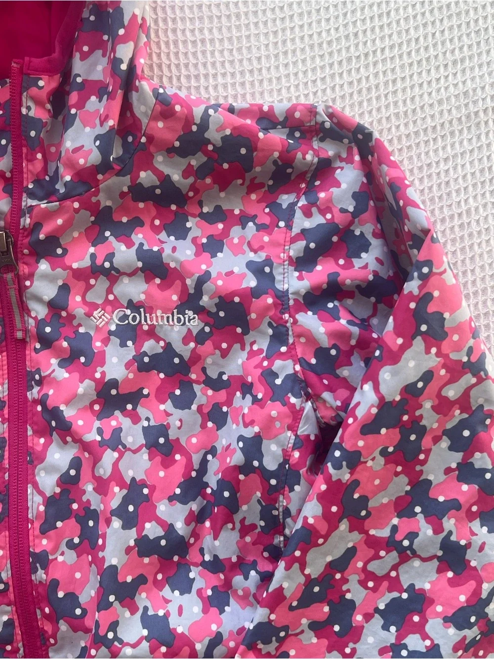 Columbia Pink & Purple Girl’s Hooded Rain Outdoor Athletic Zip Jacket Sz M